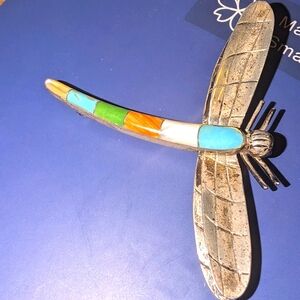 Vintage Zuni Silver Tourquoise Dragonfly Pendant Brooch RL